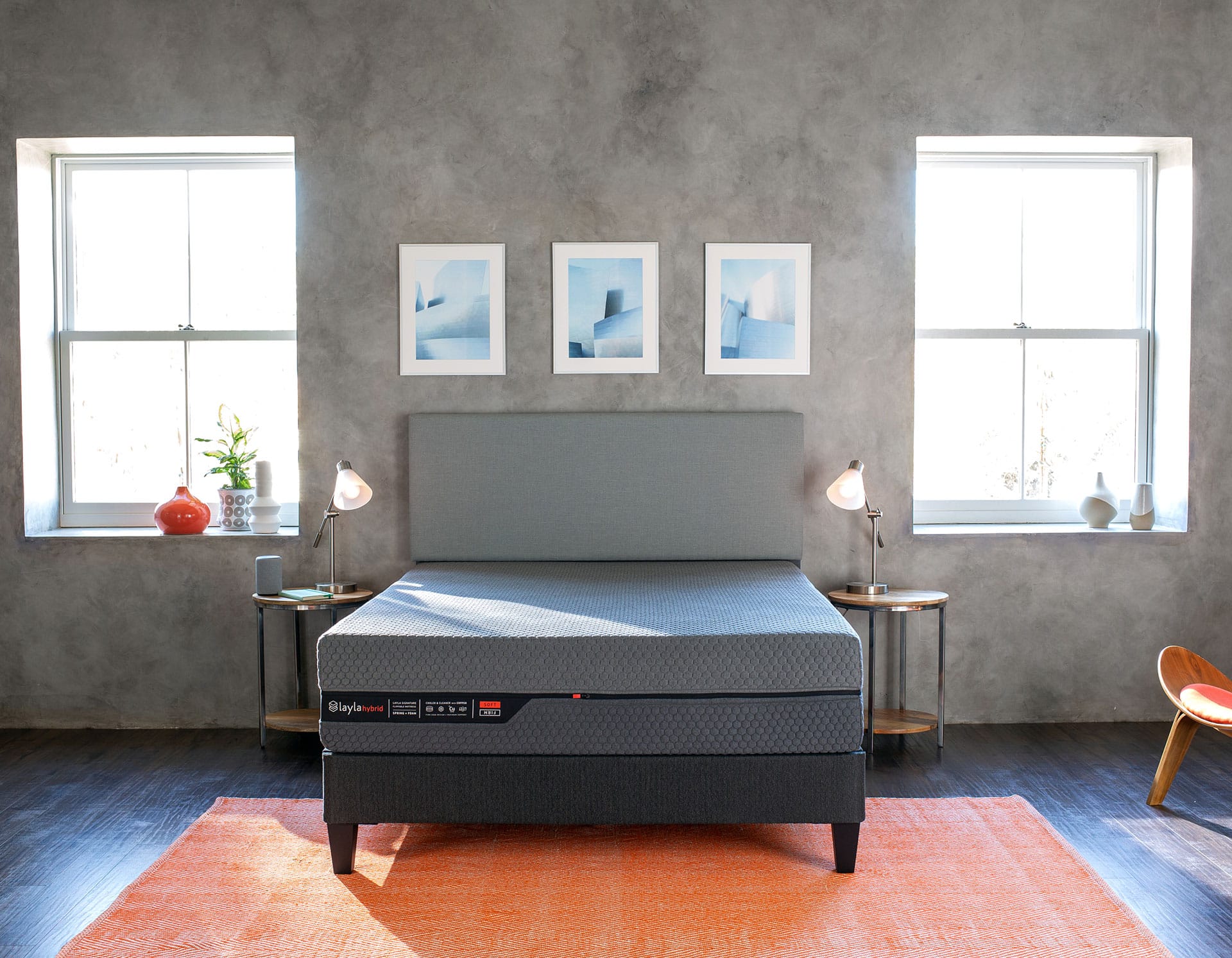 Bedroom setup with a Platform Bed and Hybrid Mattress